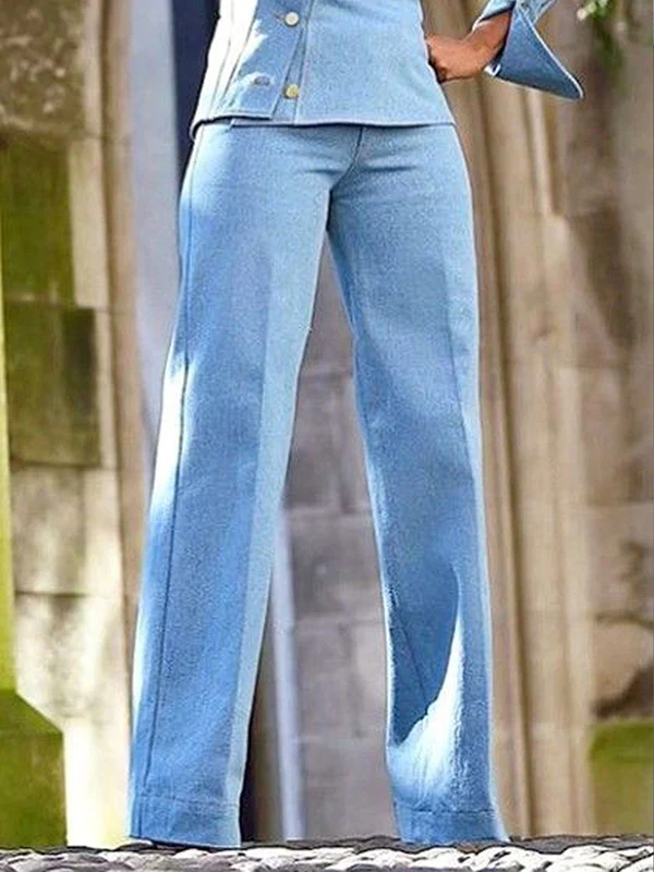 Long Sleeves Asymmetric Buttoned Hollow Lapel Pants Set Two Pieces Set - Image 5