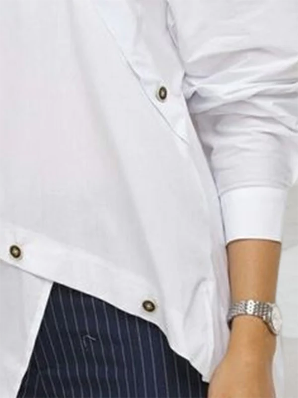 Long Sleeves Asymmetric Buttoned Split-Front Blouses&Shirts Tops - Image 5