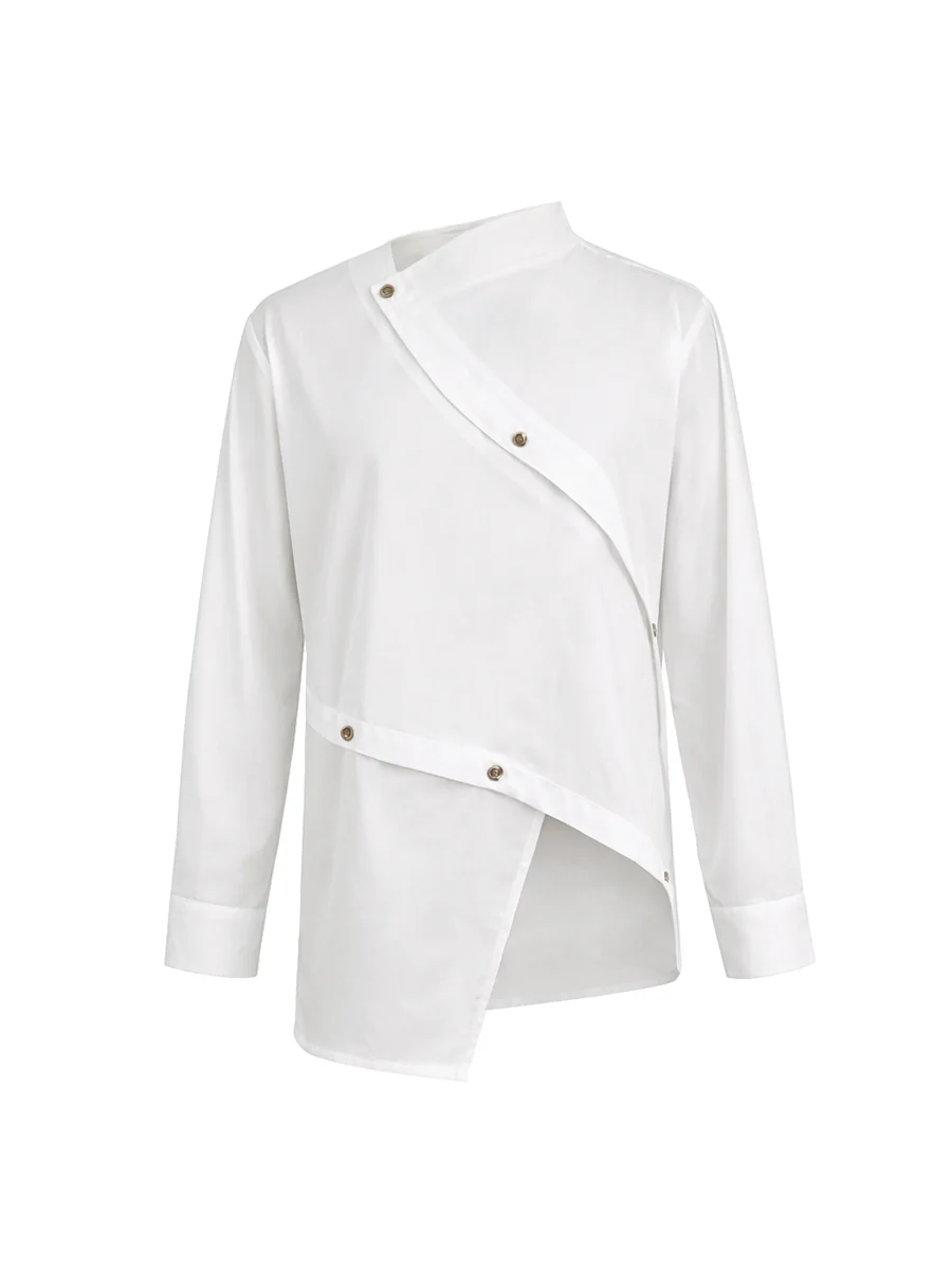 Long Sleeves Asymmetric Buttoned Split-Front Blouses&Shirts Tops - Image 6