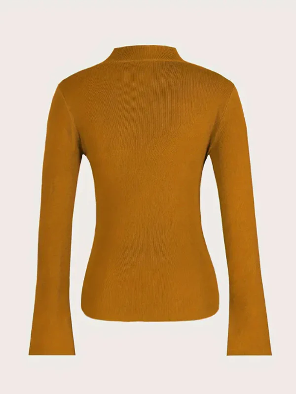 Long Sleeves Asymmetric Split-front Split-Joint V-neck Sweater Tops - Image 9
