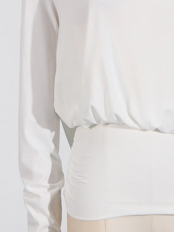 Long Sleeves Backless Shoulder Pad Solid Color Round-Neck Blouses&Shirts Tops - Image 9