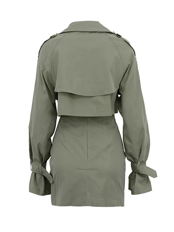 Long Sleeves Buckle Buttoned Split-Joint Lapel Outerwear Top + Bodycon Skirts Bottom Two Pieces Set - Image 7