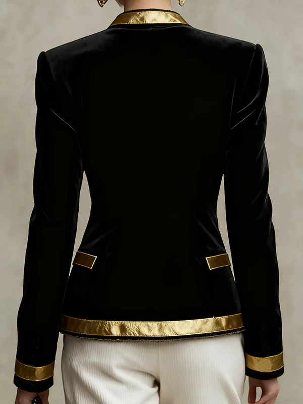 Long Sleeves Buttoned Contrast Color Split-Joint Round-Neck Jackets Outerwear - Image 2