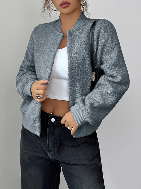 Long Sleeves Buttoned Elasticity Pockets Solid Color Collarless Jackets&Coats - Image 3