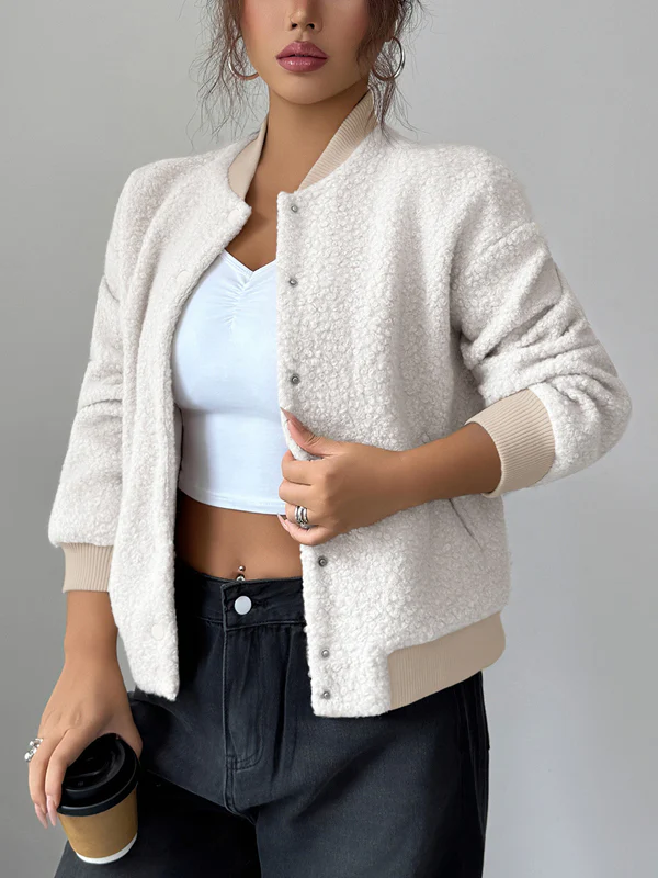 Long Sleeves Buttoned Elasticity Pockets Solid Color Collarless Jackets&Coats - Image 4