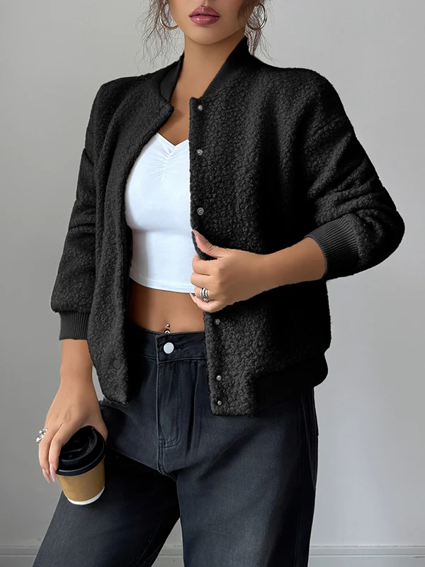 Long Sleeves Buttoned Elasticity Pockets Solid Color Collarless Jackets&Coats - Image 6