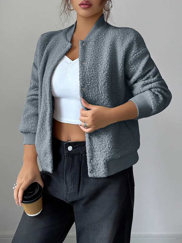 Long Sleeves Buttoned Elasticity Pockets Solid Color Collarless Jackets&Coats - Image 8