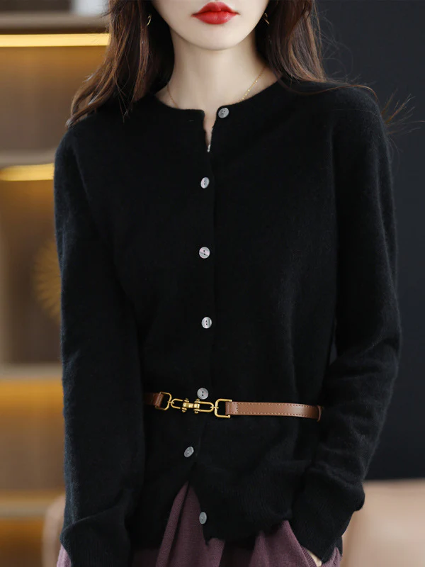 Long Sleeves Buttoned Elasticity Round-Neck Cardigan Tops Knitwear - Image 10