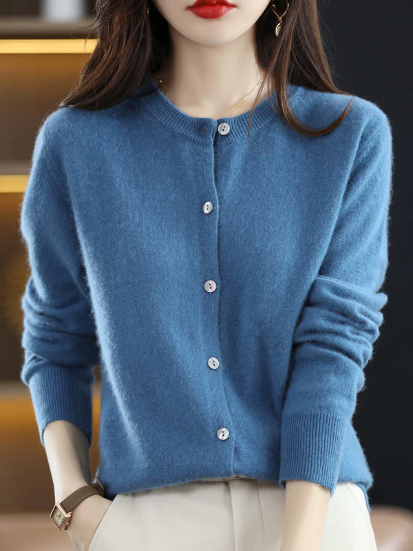 Long Sleeves Buttoned Elasticity Round-Neck Cardigan Tops Knitwear - Image 11