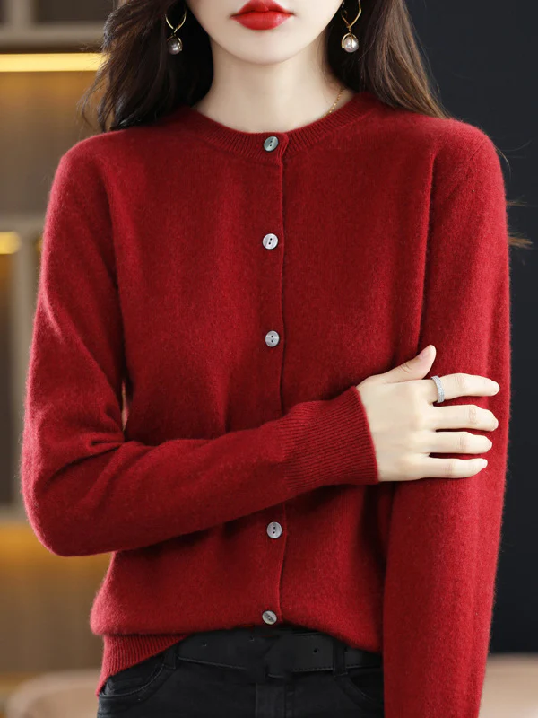 Long Sleeves Buttoned Elasticity Round-Neck Cardigan Tops Knitwear - Image 13