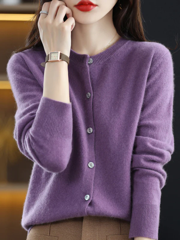 Long Sleeves Buttoned Elasticity Round-Neck Cardigan Tops Knitwear - Image 14