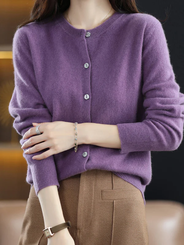 Long Sleeves Buttoned Elasticity Round-Neck Cardigan Tops Knitwear - Image 15