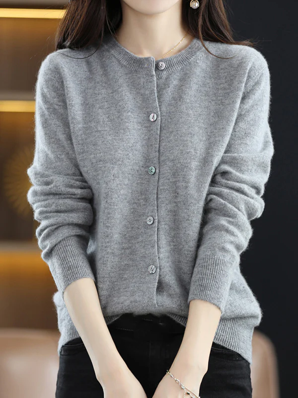 Long Sleeves Buttoned Elasticity Round-Neck Cardigan Tops Knitwear - Image 17