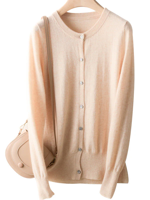 Long Sleeves Buttoned Elasticity Round-Neck Cardigan Tops Knitwear - Image 18