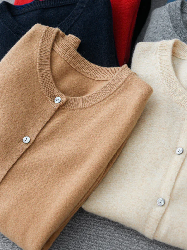 Long Sleeves Buttoned Elasticity Round-Neck Cardigan Tops Knitwear - Image 19