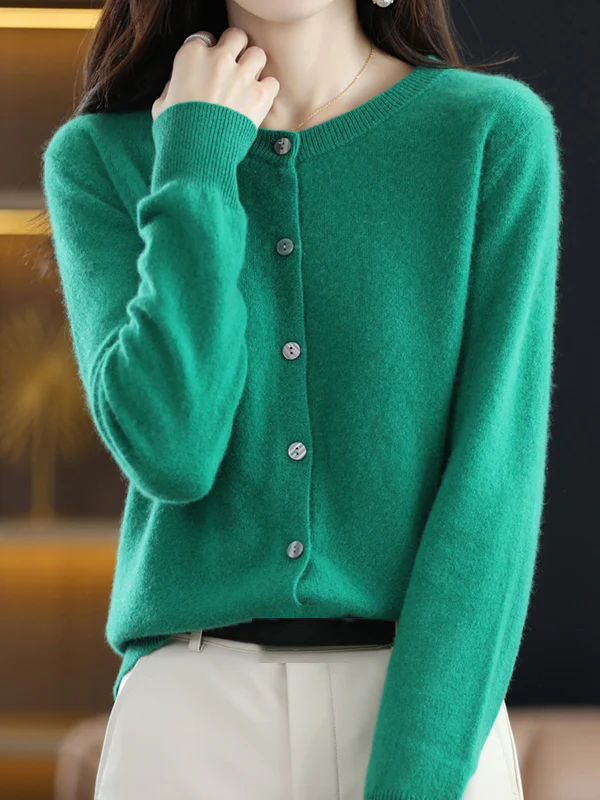 Long Sleeves Buttoned Elasticity Round-Neck Cardigan Tops Knitwear - Image 2