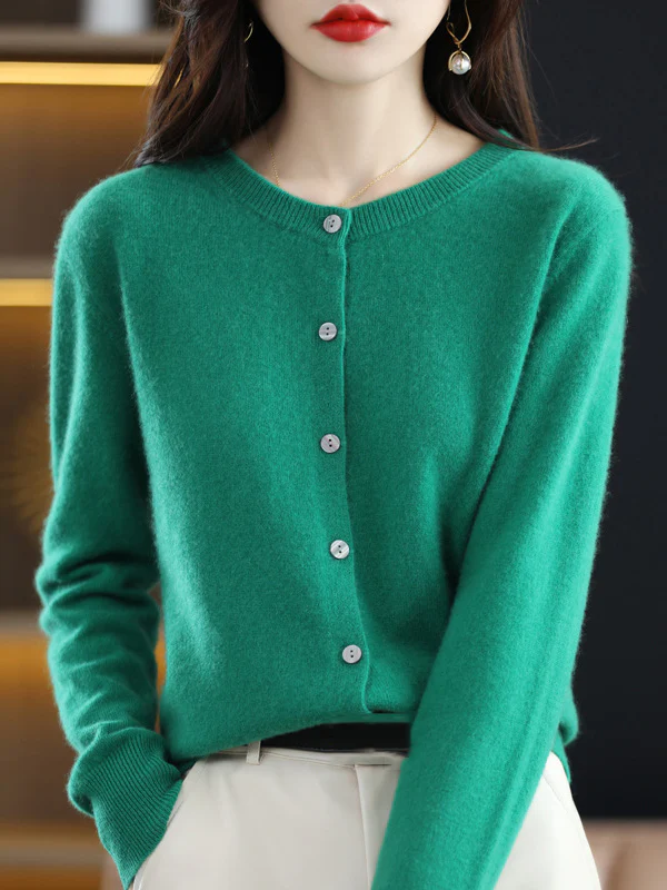 Long Sleeves Buttoned Elasticity Round-Neck Cardigan Tops Knitwear - Image 3