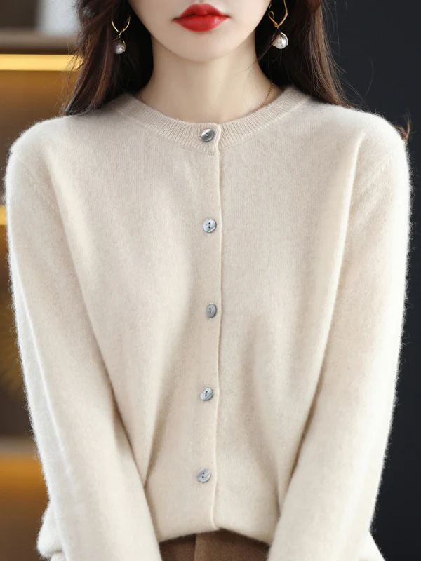 Long Sleeves Buttoned Elasticity Round-Neck Cardigan Tops Knitwear - Image 6