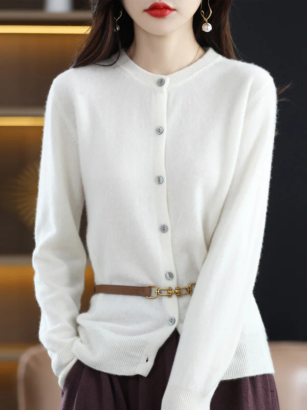 Long Sleeves Buttoned Elasticity Round-Neck Cardigan Tops Knitwear - Image 8