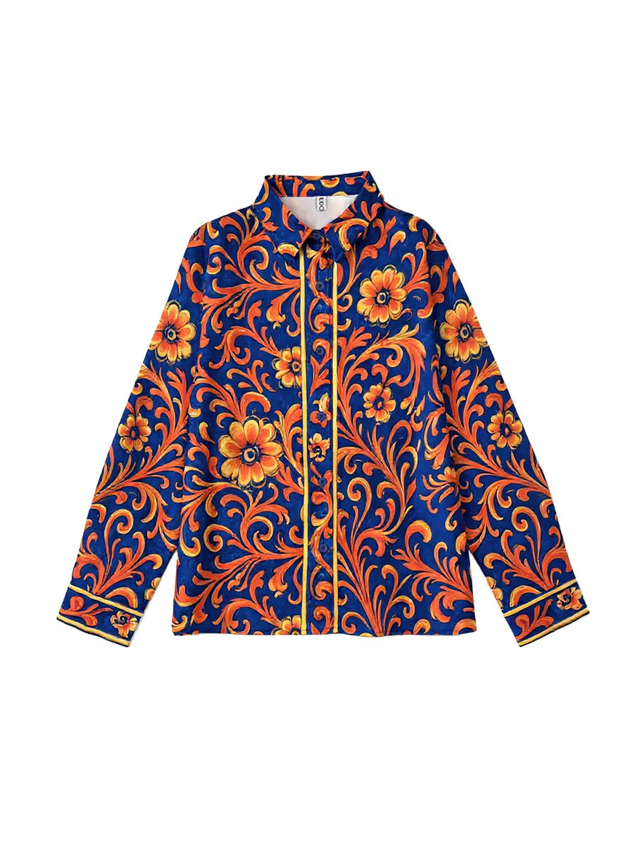 Long Sleeves Buttoned Flower Print Lapel Blouses&Shirts Tops - Image 5