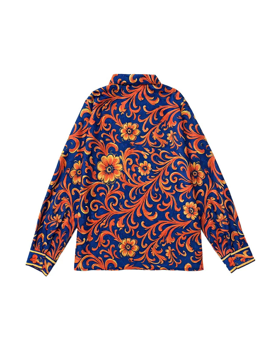 Long Sleeves Buttoned Flower Print Lapel Blouses&Shirts Tops - Image 6