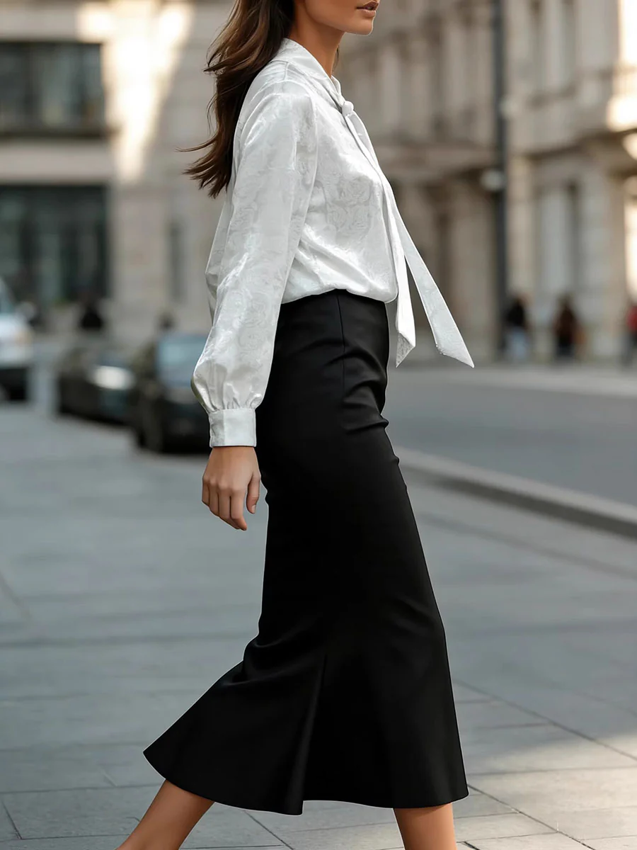 Long Sleeves Buttoned Flower Print Pleated Tied Lapel Collar Blouses&Shirts Tops - Image 5