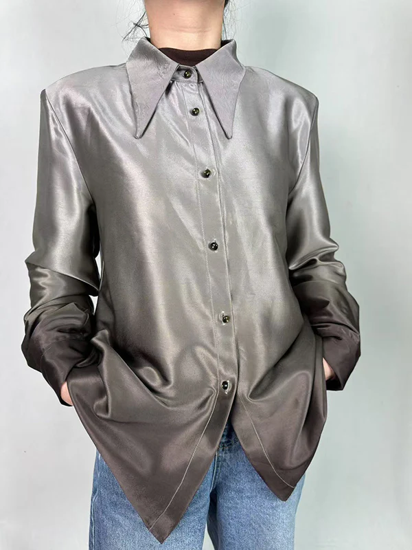 Long Sleeves Buttoned Gradient Lapel Blouses&Shirts Tops - Image 2