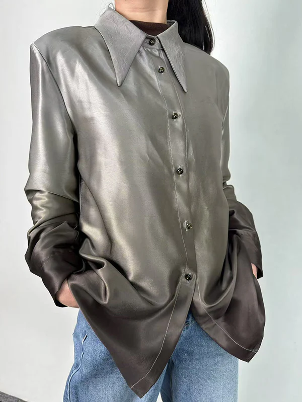 Long Sleeves Buttoned Gradient Lapel Blouses&Shirts Tops - Image 3