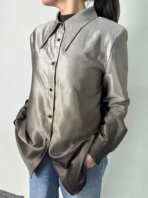 Long Sleeves Buttoned Gradient Lapel Blouses&Shirts Tops - Image 4