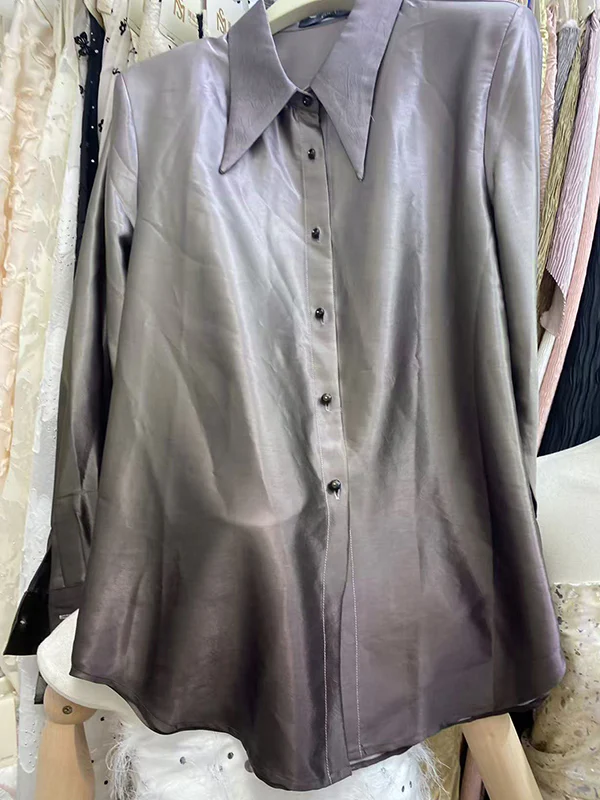 Long Sleeves Buttoned Gradient Lapel Blouses&Shirts Tops - Image 5