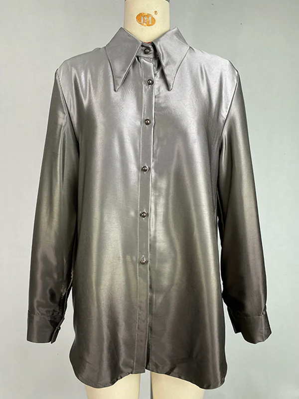 Long Sleeves Buttoned Gradient Lapel Blouses&Shirts Tops - Image 6