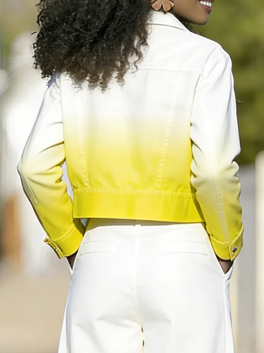 Long Sleeves Buttoned Gradient Zipper Lapel Outerwear - Image 2