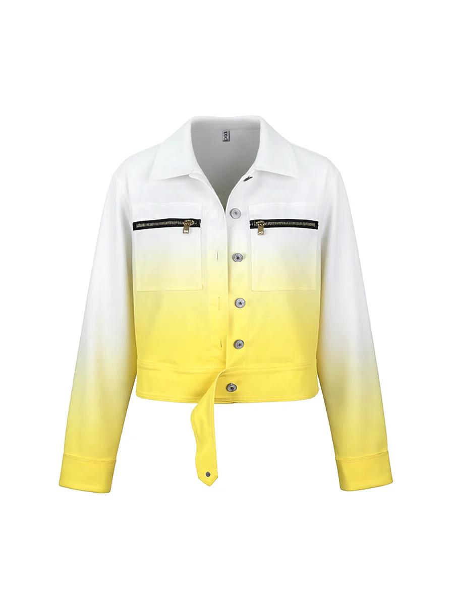 Long Sleeves Buttoned Gradient Zipper Lapel Outerwear - Image 8