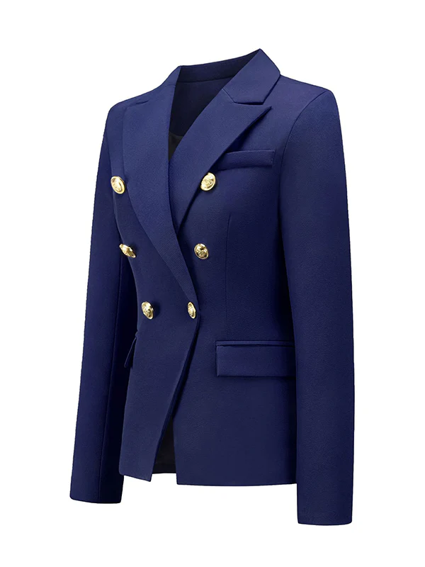Long Sleeves Buttoned Notched Collar Blazer Outerwear - Image 11
