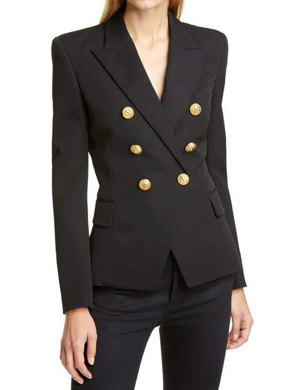 Long Sleeves Buttoned Notched Collar Blazer Outerwear - Image 13