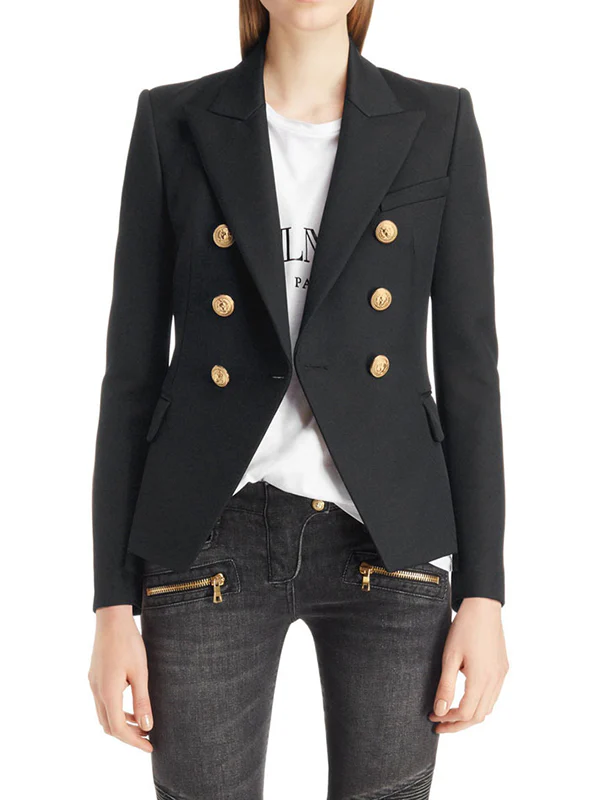 Long Sleeves Buttoned Notched Collar Blazer Outerwear - Image 14