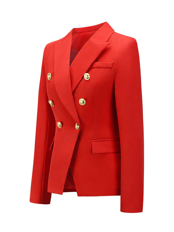 Long Sleeves Buttoned Notched Collar Blazer Outerwear - Image 19