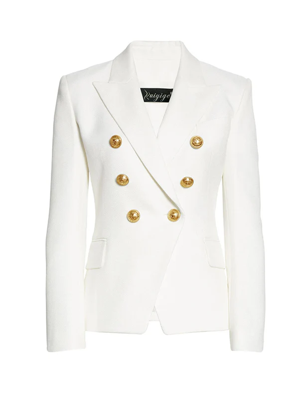 Long Sleeves Buttoned Notched Collar Blazer Outerwear - Image 3