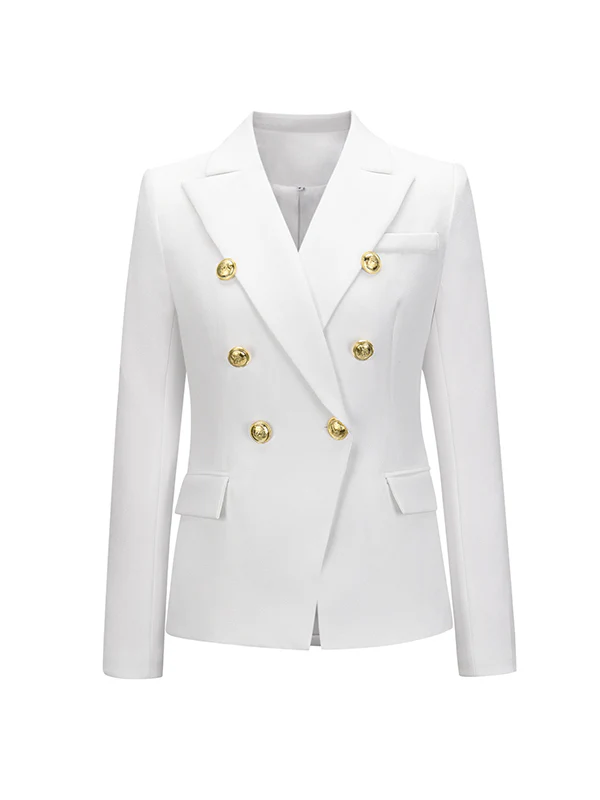 Long Sleeves Buttoned Notched Collar Blazer Outerwear - Image 4