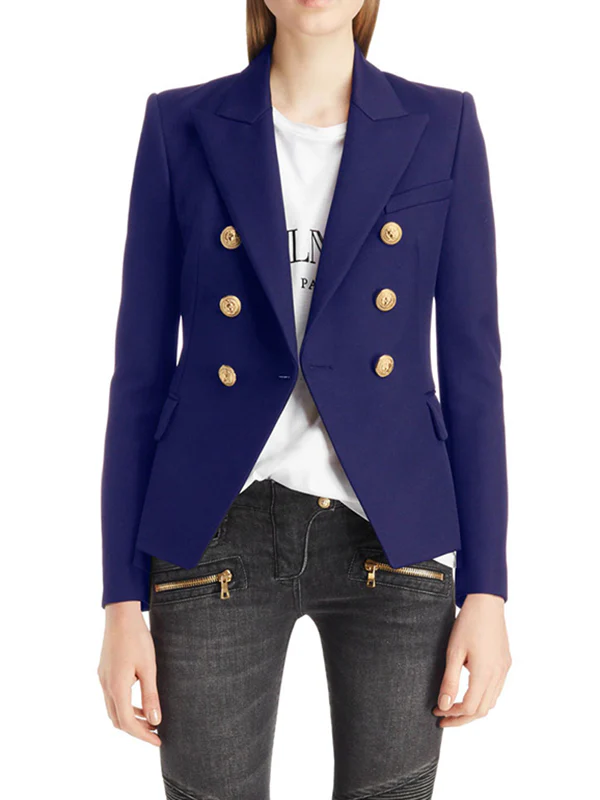 Long Sleeves Buttoned Notched Collar Blazer Outerwear - Image 5