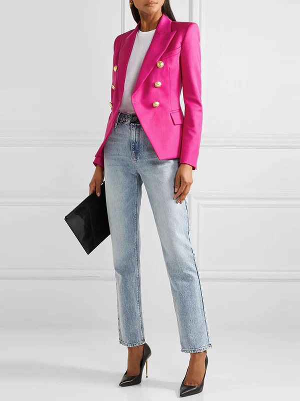Long Sleeves Buttoned Notched Collar Blazer Outerwear - Image 8