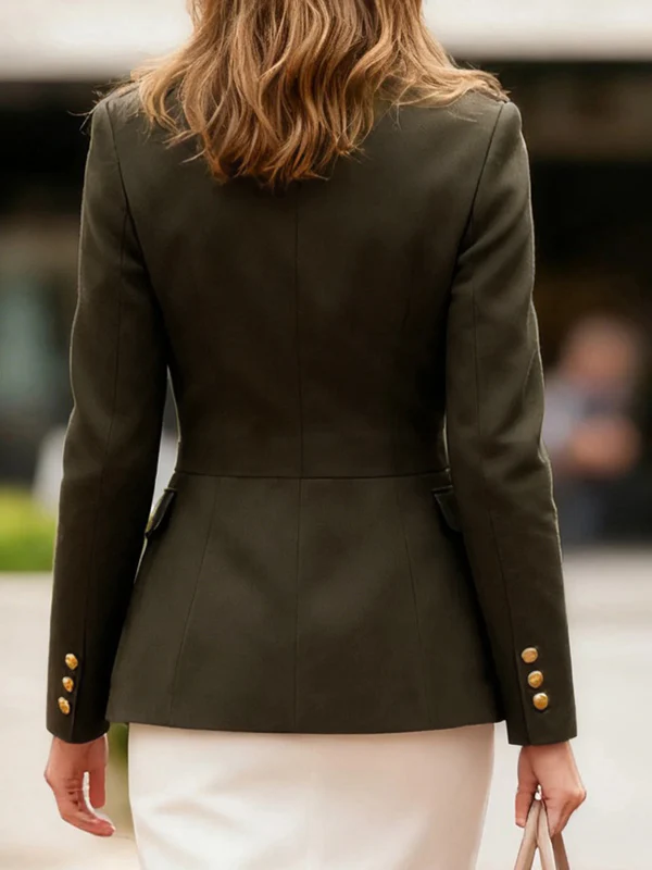 Long Sleeves Buttoned Pleated Pockets Solid Color Stand Collar Outerwear - Image 3