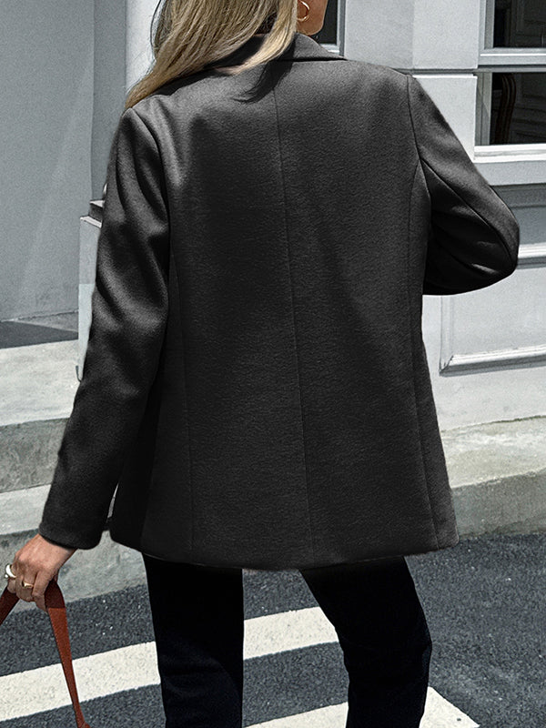 Long Sleeves Buttoned Pockets Solid Color Notched Collar Suit Outerwear - Image 10