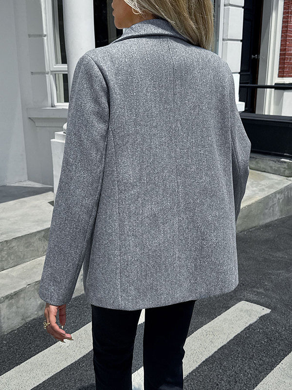 Long Sleeves Buttoned Pockets Solid Color Notched Collar Suit Outerwear - Image 13