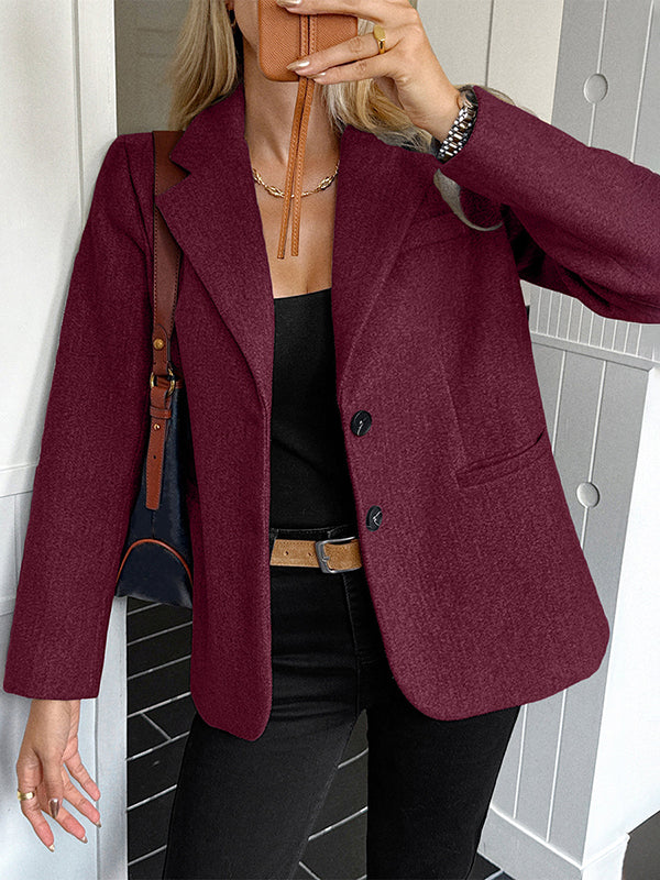 Long Sleeves Buttoned Pockets Solid Color Notched Collar Suit Outerwear - Image 4