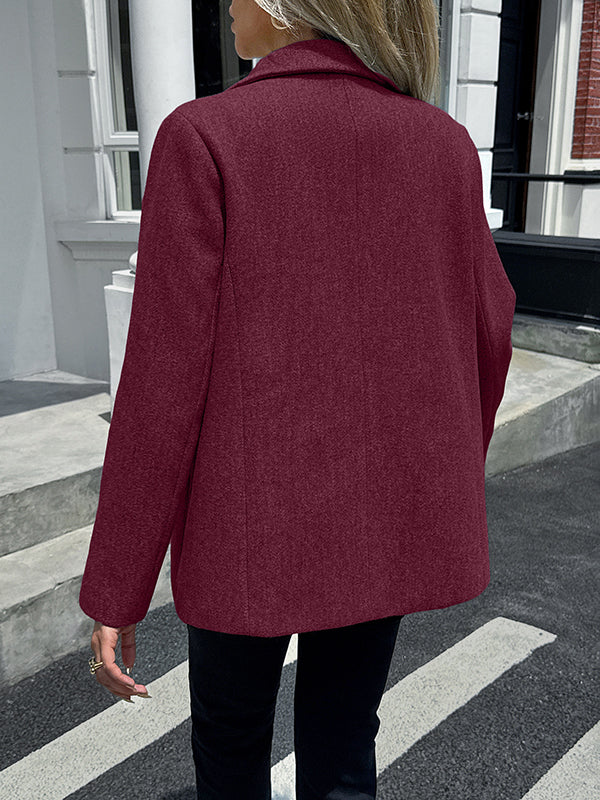 Long Sleeves Buttoned Pockets Solid Color Notched Collar Suit Outerwear - Image 6