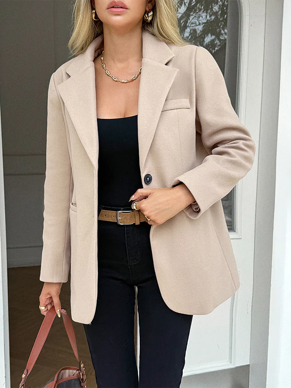 Long Sleeves Buttoned Pockets Solid Color Notched Collar Suit Outerwear - Image 7