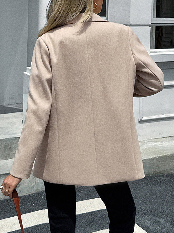Long Sleeves Buttoned Pockets Solid Color Notched Collar Suit Outerwear - Image 8