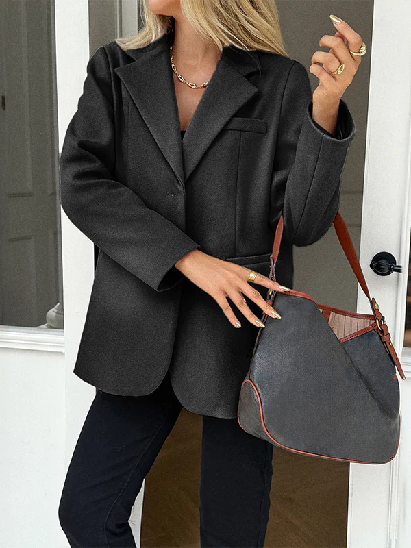 Long Sleeves Buttoned Pockets Solid Color Notched Collar Suit Outerwear - Image 9