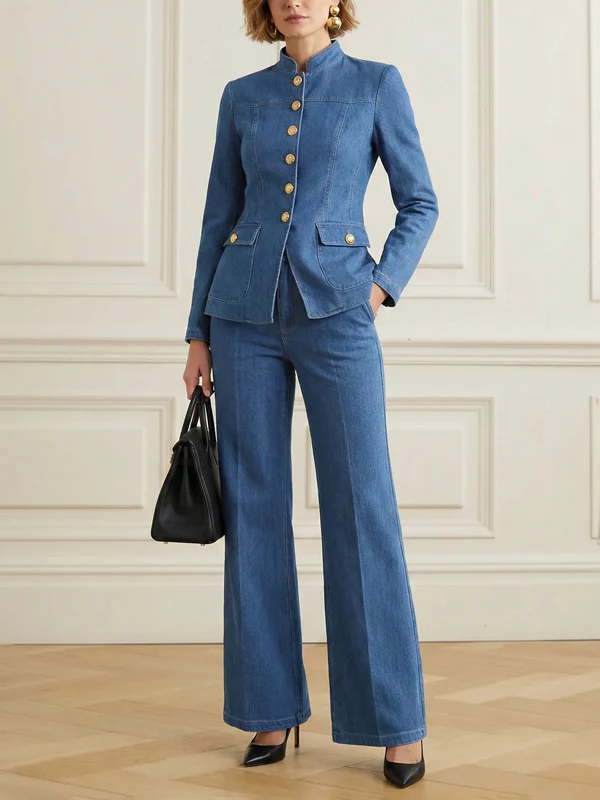 Long Sleeves Buttoned Pockets Solid Color Stand Collar Outerwear - Image 4